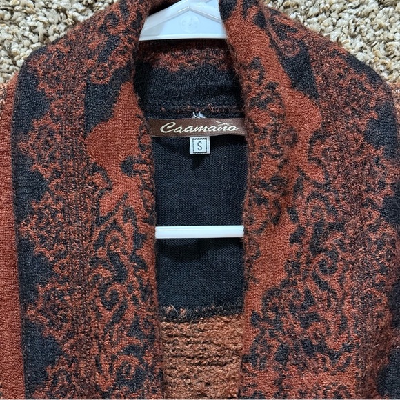 Caamano Womens Small 100%‎ Alpaca Open Front Cardigan Sweater Peru Rust Black - Picture 2 of 9